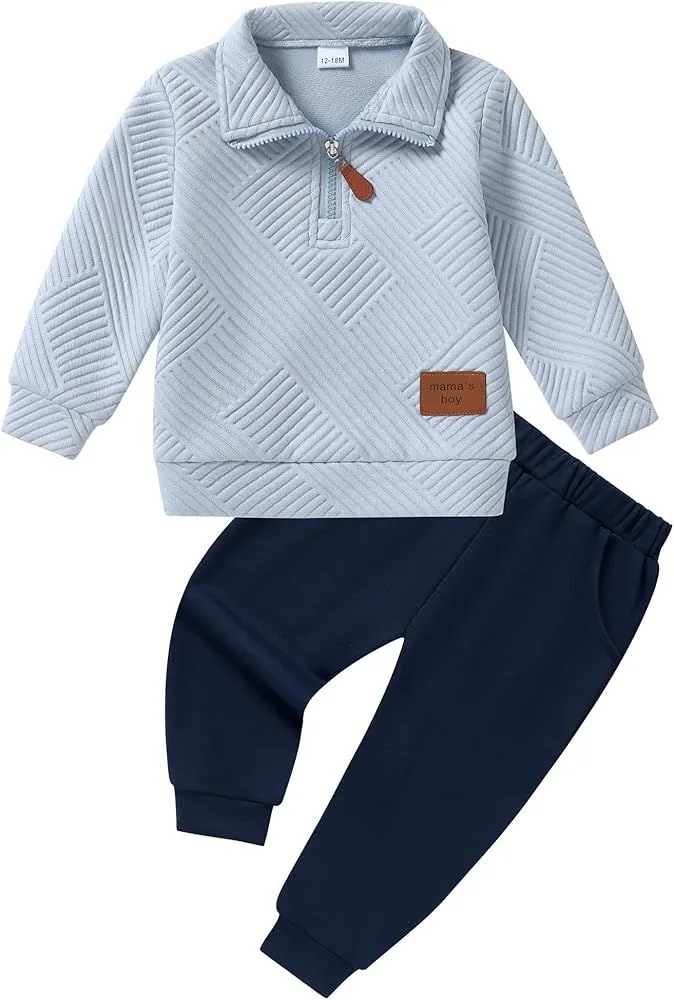 ZOEREA Toddler Baby Boy Clothes Outfits Long Sleeve Solid Sweatshirt And Pants 2 Piece Fall Winter Sweatsuit Set 1 5T